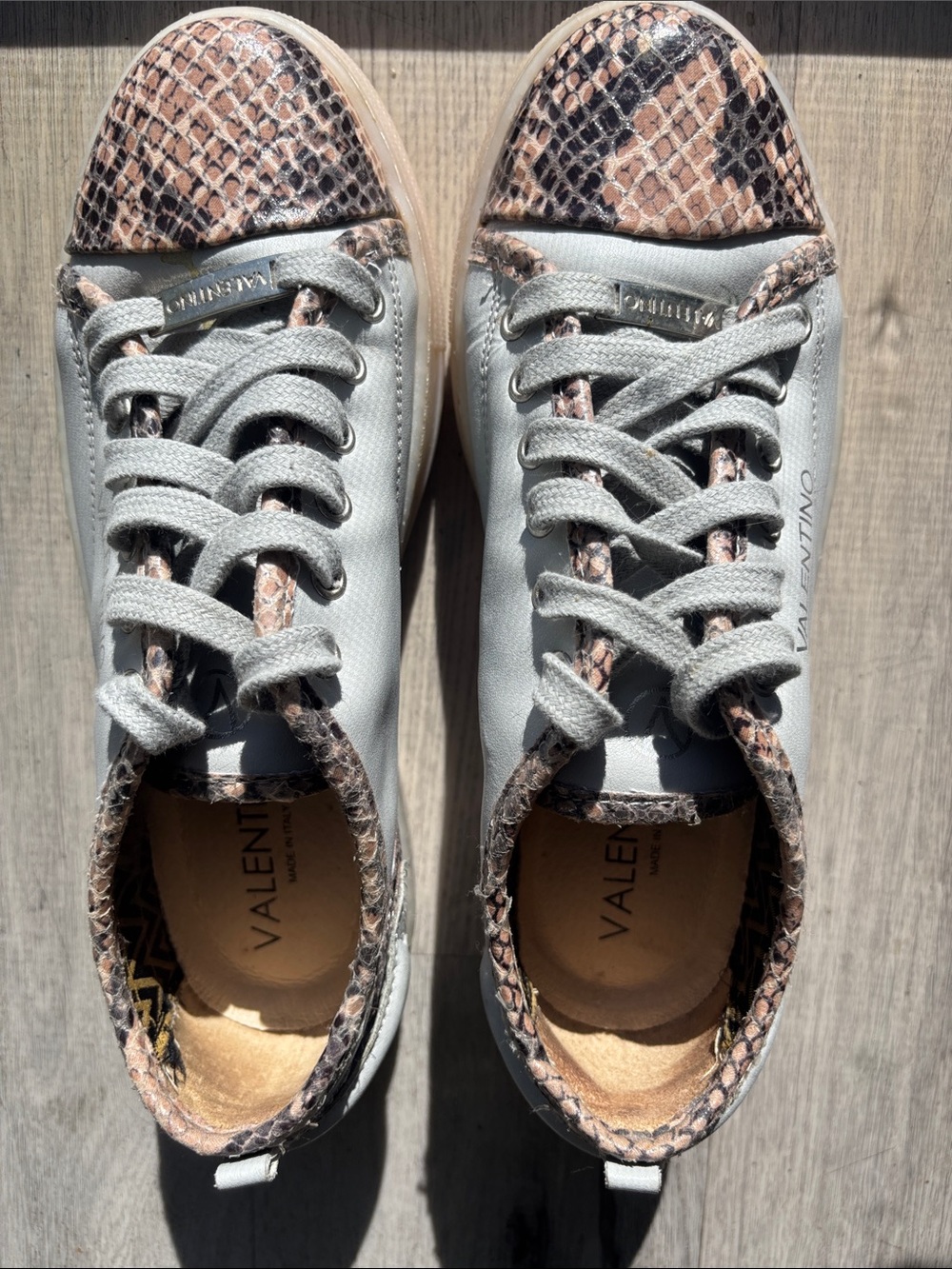 Valentino gray Sneakers with Pink-Tan Snake Trim
